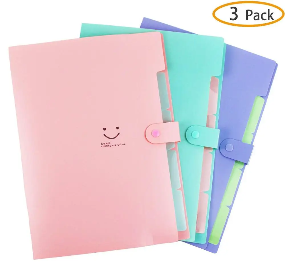 

3 Pack Accordion Style Expanding File Bag Pouch Bill Folder Holder Document Organizer 5-Pocket A4 Size with Snap Closure