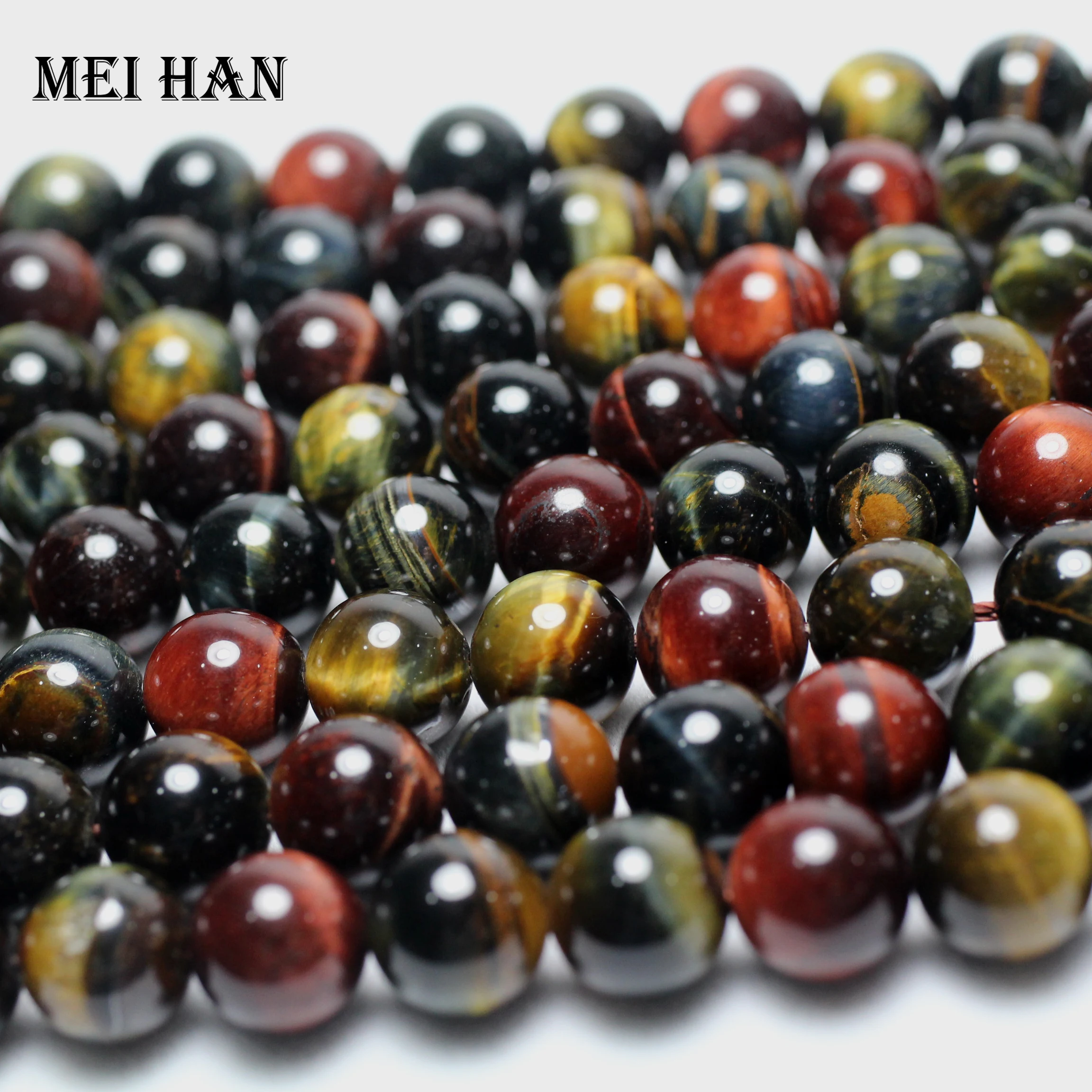 Meihan 10 мм(2 нити/набор) натуральные разноцветные гладкие круглые каменные бусины с тигровым глазом для изготовления ювелирных изделий