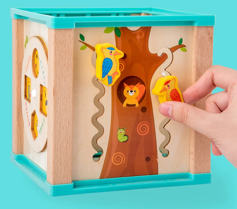 New wooden multi-functional owl surrounded by beaded treasure chest children puzzle early teaching hand-eye coordination toys