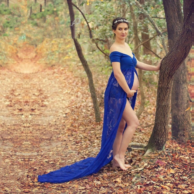 Sexy Maternity Dress For Photo Shoot Lace Fancy Pregnancy Dress Photography Props Split Front