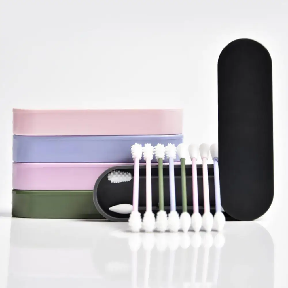 Hisopo de algodón reutilizable para limpieza de orejas, bastoncillos de silicona para cosméticos, doble cabezal, para reciclaje, maquillaje, 2 unidades por caja