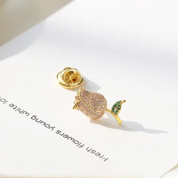 

Japanese Korean Series Cool Light Luxury Rose Mini Small Brooch Zircon Online Celebrity Women's Anti-Exposure Collar Button Brot