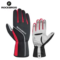 ROCKBROS унисекс Зимние перчатки для велоспорта с губкой мягкие термальные полный палец велосипедные перчатки ветрозащитные мужские