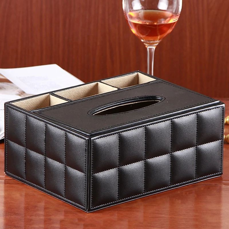 

Hot Sale 1Pc Pu Leather Desktop Storage Box Durable Multi-Function Remote Control Holding Tissue Box Grid Storage Box Office H