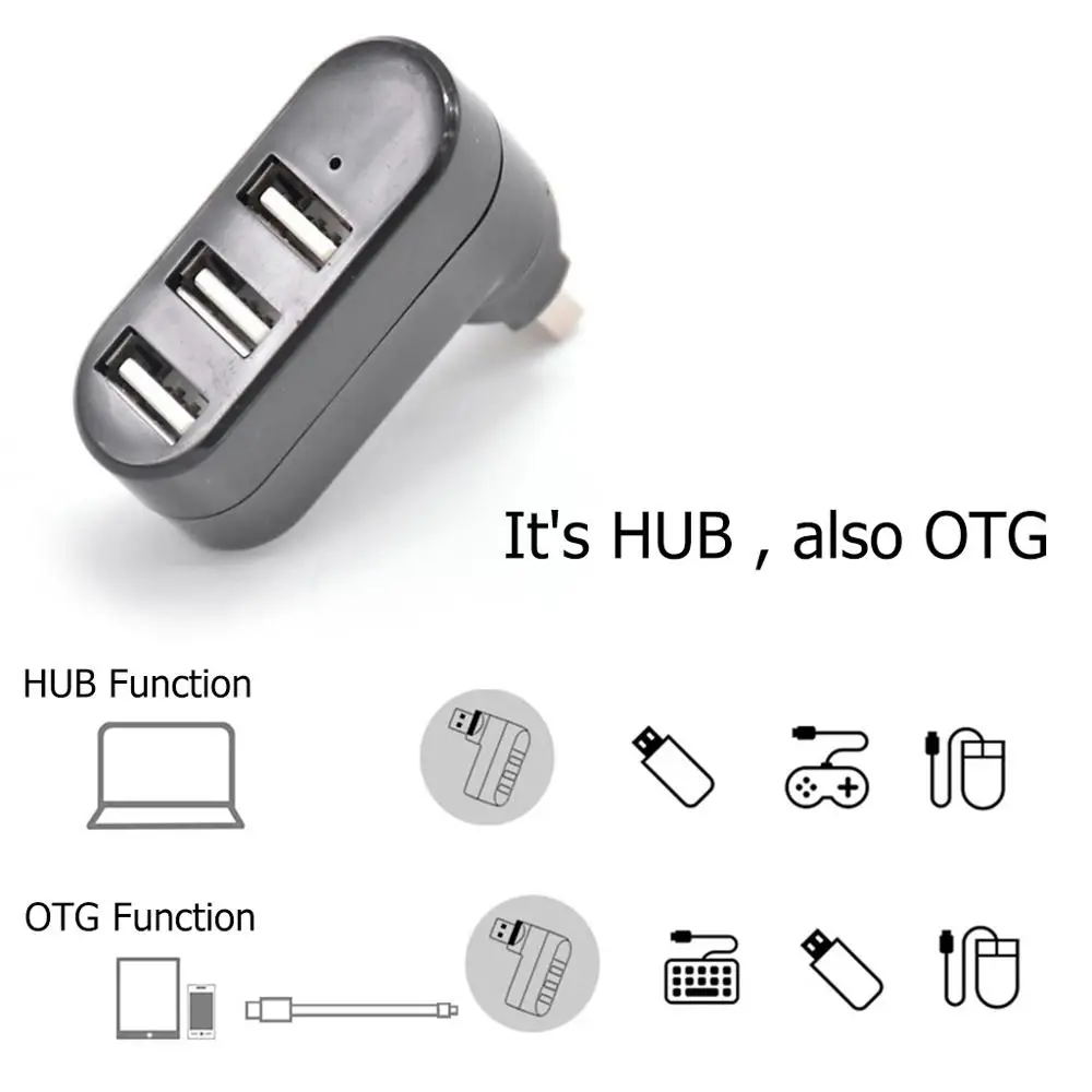 

3 Port Multi 2.0 USB Hub Mini USB Hub High Speed Rotate Splitter Adapter For Laptop Notebook For PC Computer Accessories