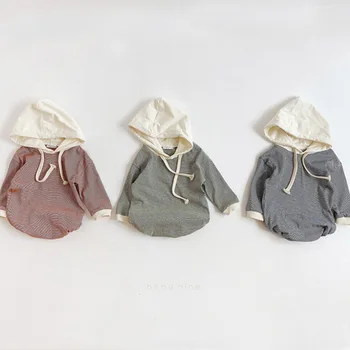 

Casual Newborn Baby Boy Girl Bodysuit Baby Striped Hooded Bodysuit Baby Autumn Long Sleeve Jumpsuit Clothes Outfit
