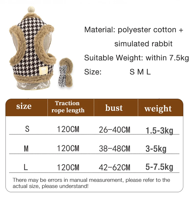 Smartpet плюшевая собачья упряжь для Чихуахуа Мопс Маленький Средний собаки зимний Теплый Щенок, домашнее животное, кот упряжь жилет ходячий поводок