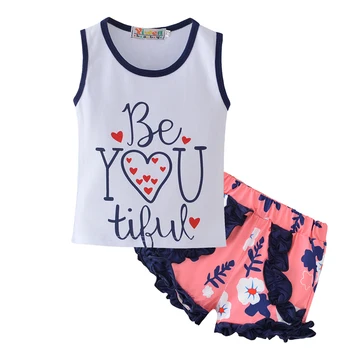 

Summer Newborn Infant Baby Girl child Clothes Set Letter T-Shirt Tops Fashion Striped Print Shorts Kids Clothing Outfits Suit