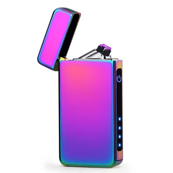 

USB electric lighter Mute plasma double arc lighter windproof metal cigarette lighter men gift With Battery Indicator