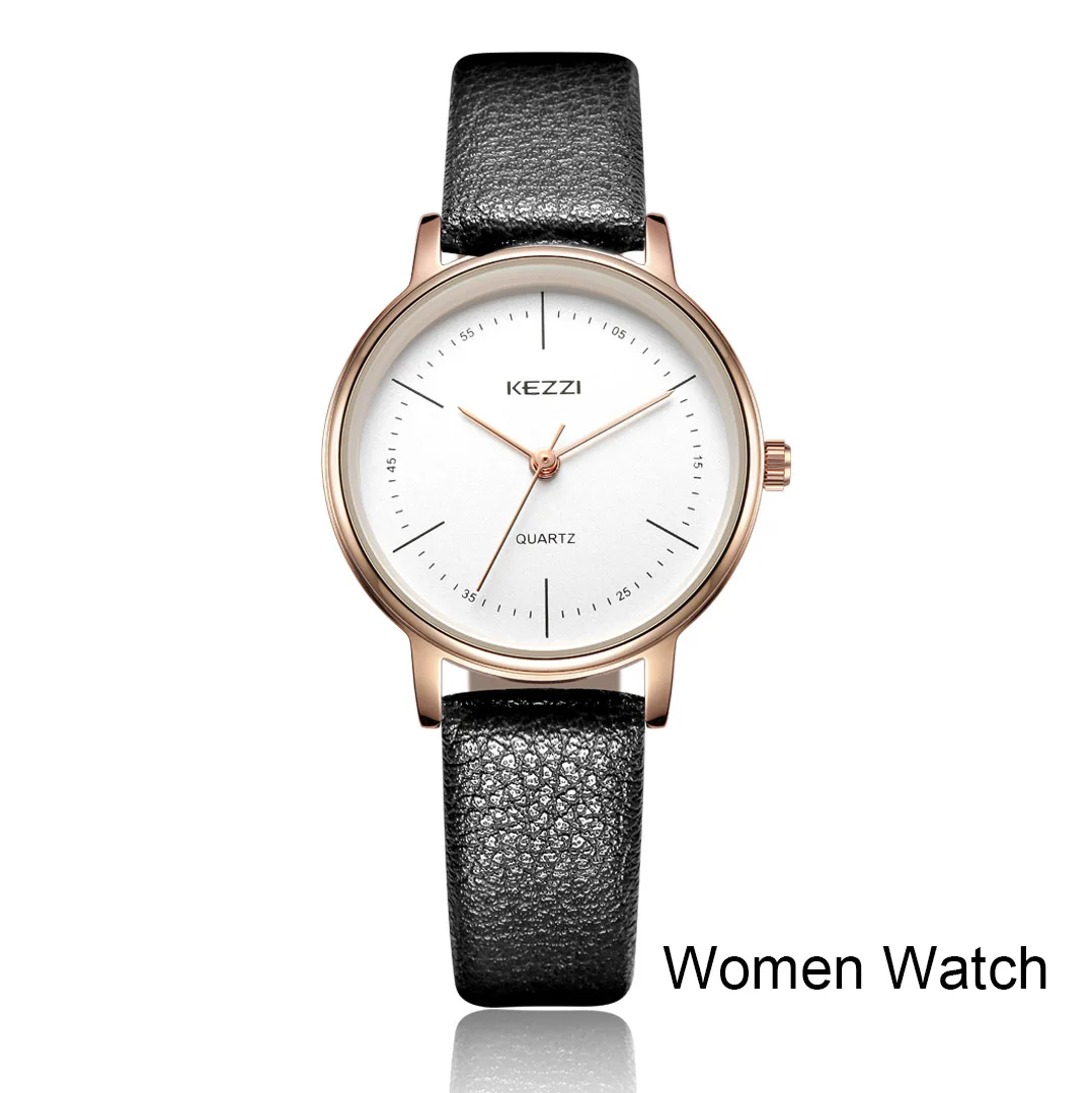 black watch women KEZZI Модные женские кожаные часы Relogio Masculino простые кварцевые часы парные мужские и женские - Цвет: black watch women