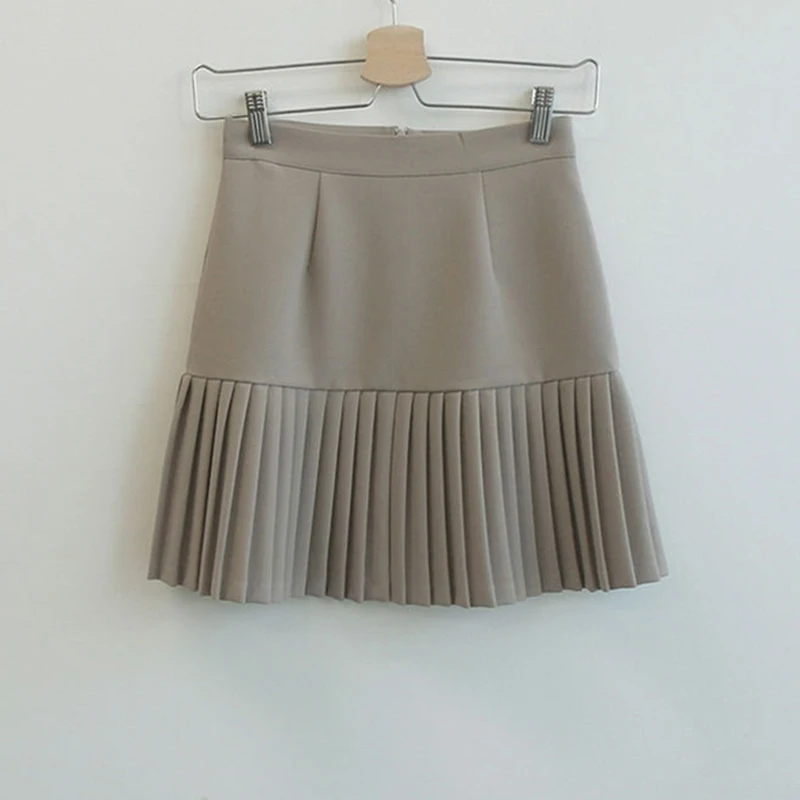 Spring Summer Korean Style High Waist Pleated Skirts Women 2021 Womens Fashion Slim Waist Casual Solid Mini Skirt With Zipper