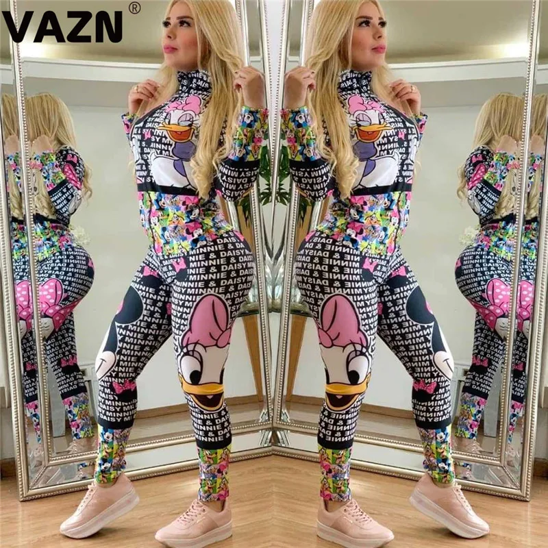 VAZN HM6162 велосипед модный дизайн письмо Pant2019 сексуальный женский комбинезон с принтом О-образным вырезом с длинным рукавом облегающий спортивный костюм длинный комбинезон