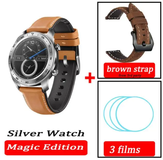 Huawei Honor Watch Magic, водонепроницаемые, gps, NFC, для работы, 7 дней, напоминания о сообщениях, пульсометр, трекер сна, экран 1,2 дюйма - Цвет: Silv n film n br str