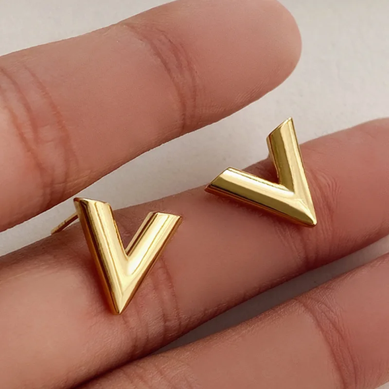 Gold Plated Stud Earring Letter v