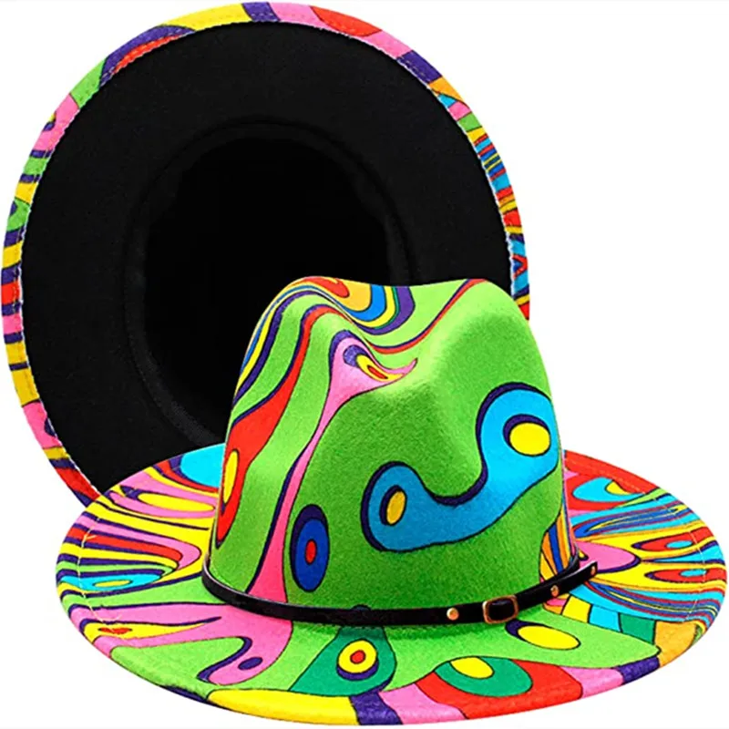 Women Belt Buckle Felt Fedora Hats Wide 