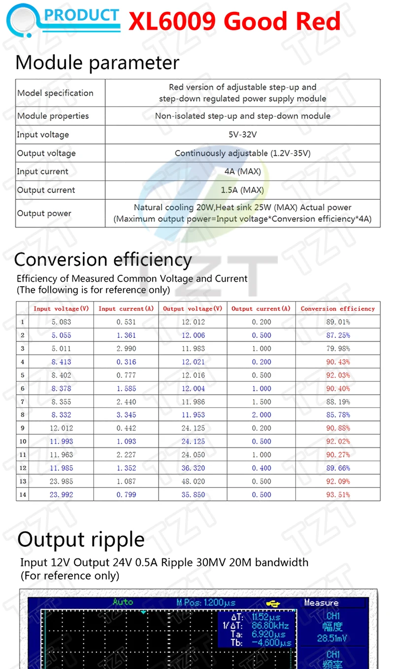 TZT DC-DC Auto Boost Buck einstellbarer Abwärtswandler XL6009 Modul Solerspannung – Detail 2