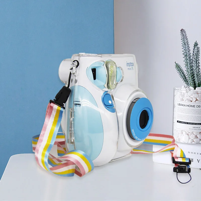 Для Polaroid Fuji Mini Instax 7s 7C специальная прозрачная блестящая кристаллическая камера защитный чехол с цветным ремешком для камеры