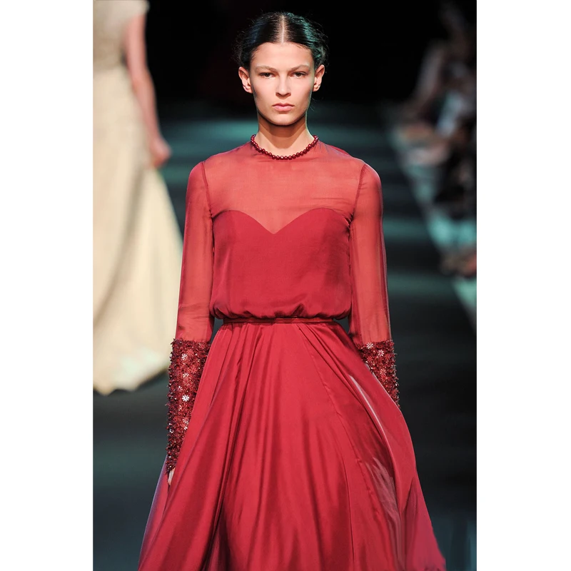 Robe de soiree, шифоновое, с длинным рукавом, Пляжное, вечернее, элегантное, официальное платье,, расшитое бисером, vestido de festa, платья для матери невесты