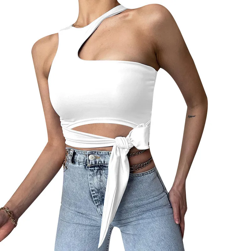 Hollow Out Tank Top for Women Sexy Sleeveless Spring Summer Short Crop Tops Crossover Solid Clothes Fashion Streetwear PR470M | Женская