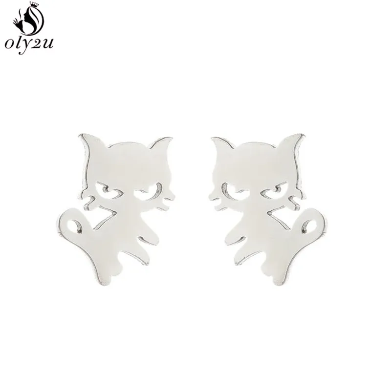 Lovely Stainless Steel Cat Earrings for Women Children Jewelry Trendy Cute Animal Dog Paw Stud Earrings Girls Birthday Gifts