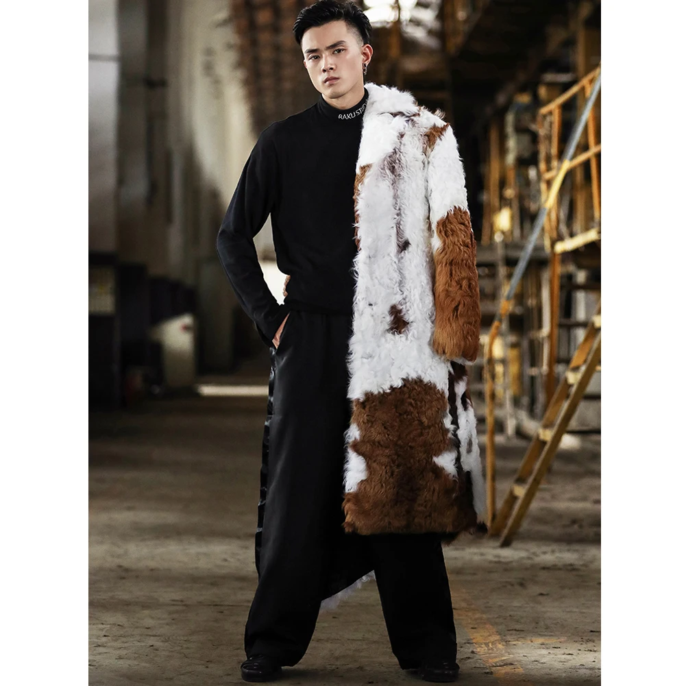 Новая мужская куртка из овечьей шерсти модная Длинная кожаная куртка пальто из натуральной шерсти мужские зимние пальто Меховая куртка