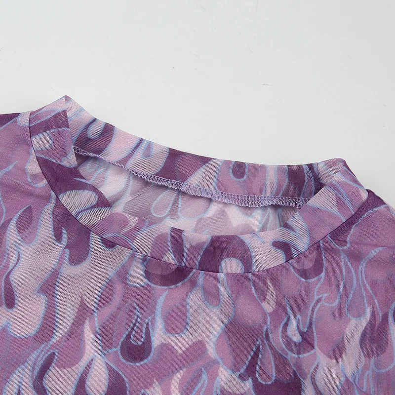 Shevan, сексуальный сетчатый боди с длинным рукавом, Фиолетовый Огонь,, осенняя уличная одежда, круглый вырез, прозрачный базовый боди, топы для женщин, облегающий боди