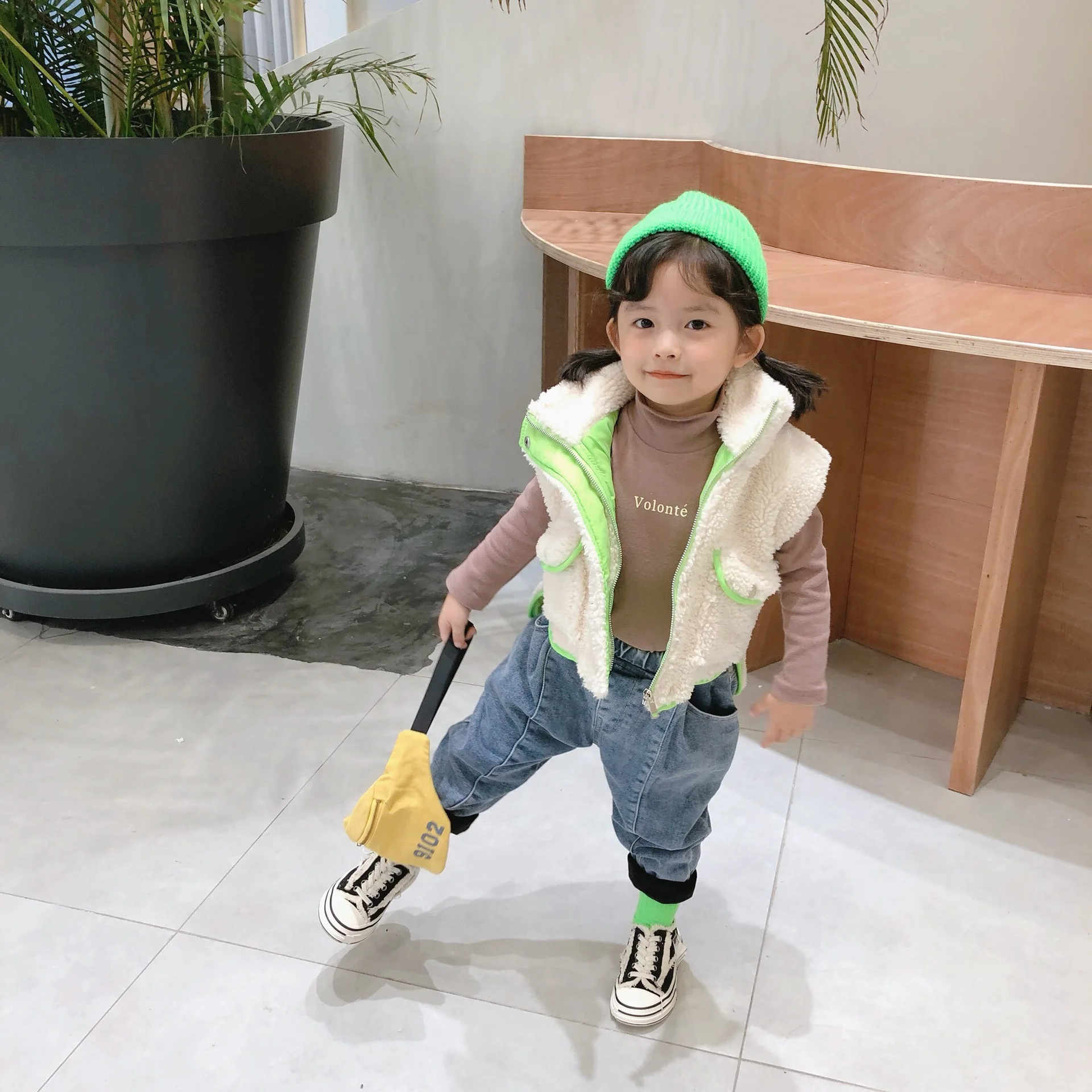 WLG boys girls winter vest kids green orange turn down collar zipper vest baby casual all match clothes 2-7 years