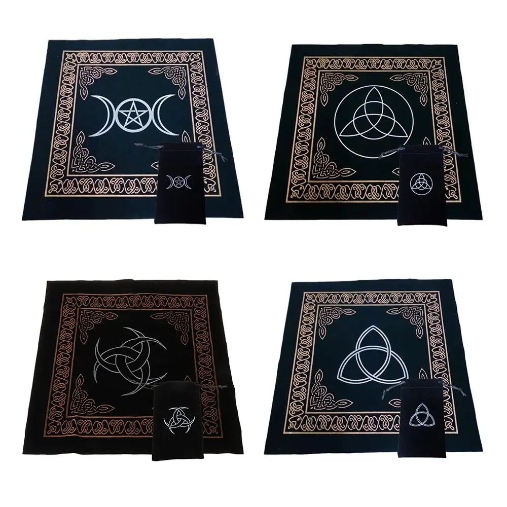 

50x50cm Art Pagan Altar Cloth Flannel Tablecloth with Bag Divination Game Card Pad Square Table Cover