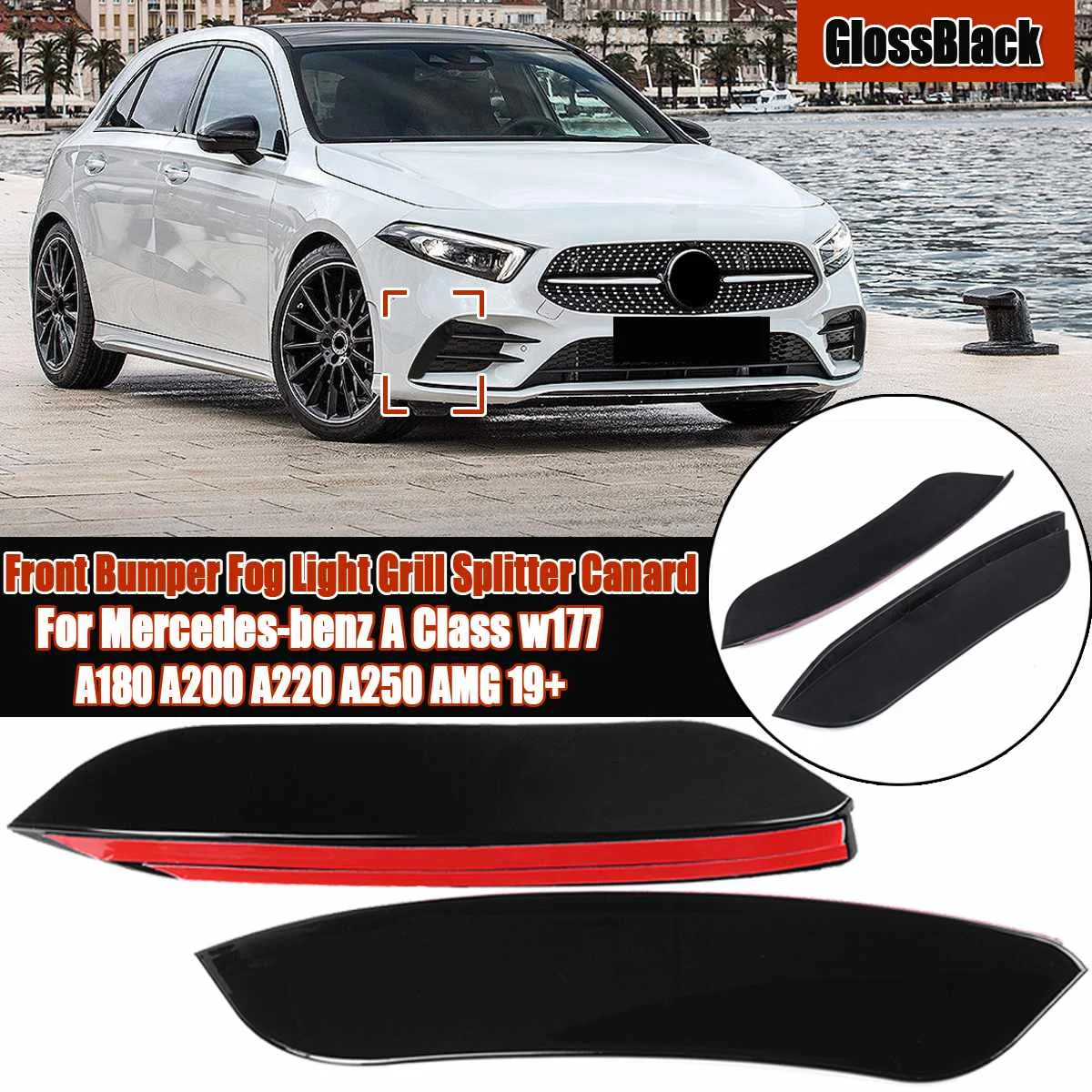Part C Gloss black Пара переднего бампера боковой вентиляционный разветвитель спойлер Canard для Mercedes A класс W177 A35 A180 A200 A220 A250+ черный глянец - Цвет: Part C Gloss black