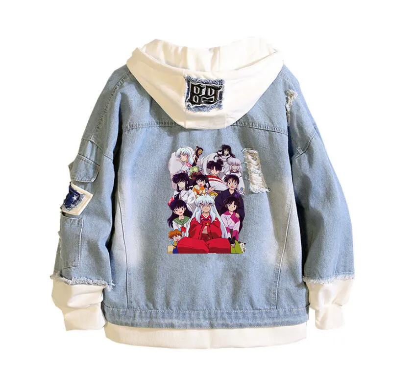 

Men's 2019 Inuyasha printing Denim Jacket Casual Bomber coat Hip Hop Retro hoodie Jacket Streetwear