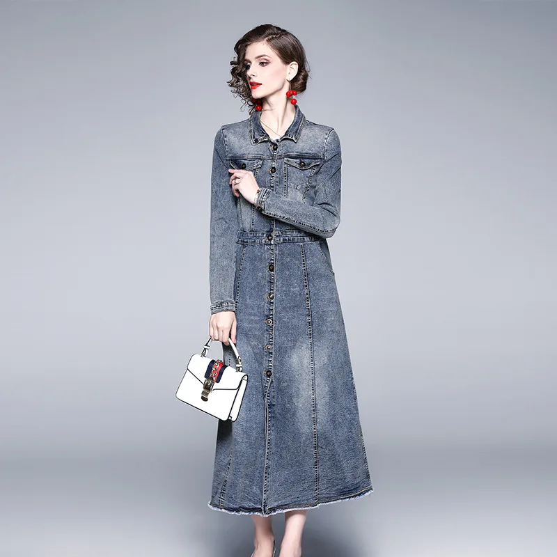 

2019 New Style Mid-length Long Sleeve Computer Cable Lock Spring Slim Fit WOMEN'S Dress Tall Long Skirts Ozhouzhan