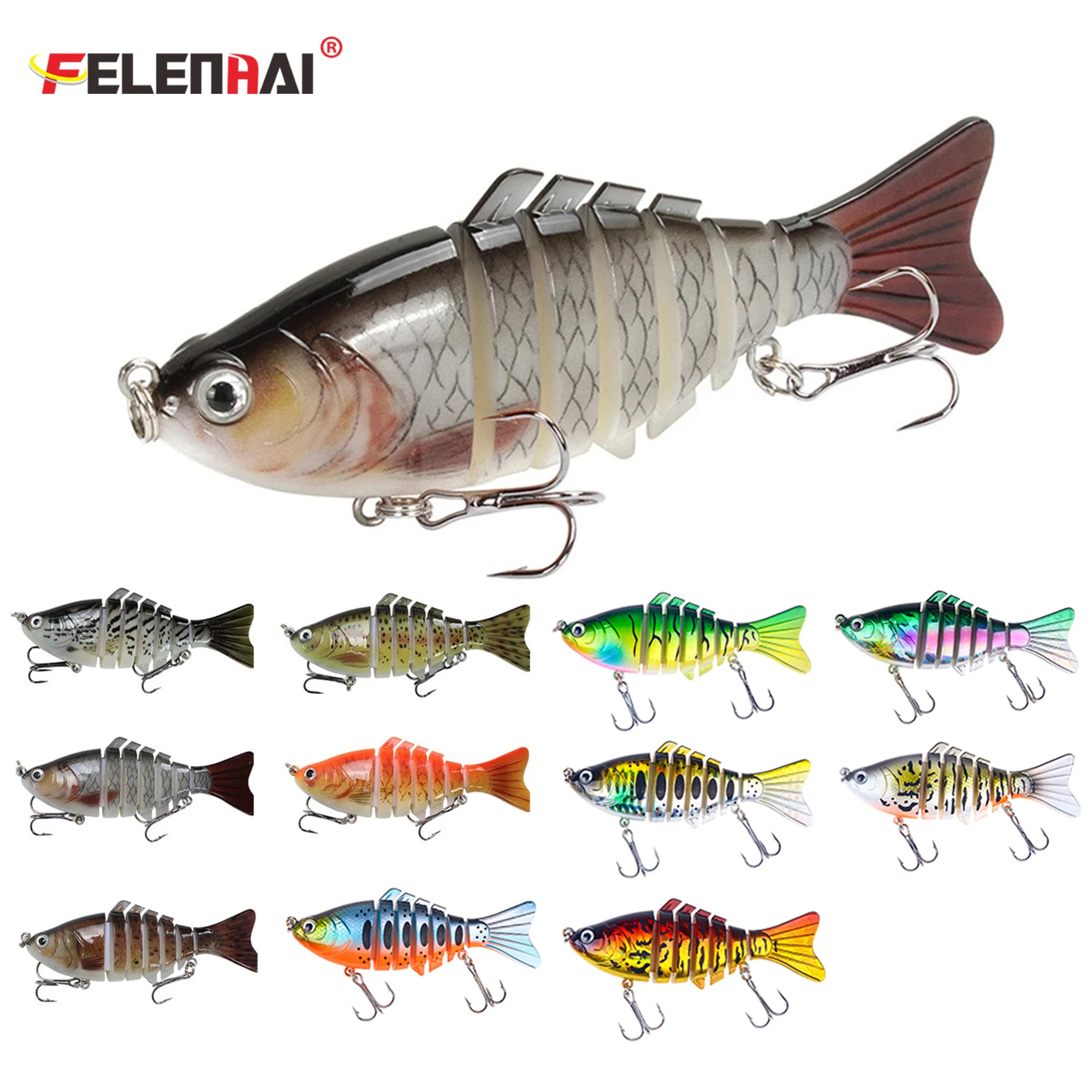 

FELENHAI 1Pc Bionic Multi-Section Swim Hard Bait 100mm 15.5g Artificial Trolling Pike Carp Spinning Baitcasting Fishing Lure