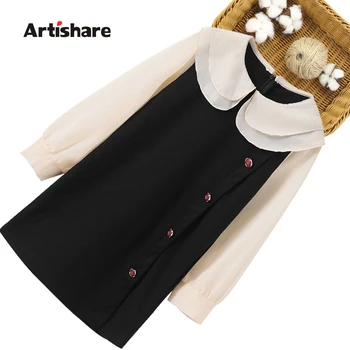 

Dresses For Girls Patchwork Party Girl Dress Button Fly Kids Dress Double-layered Costume For Girls 6 8 10 12 14