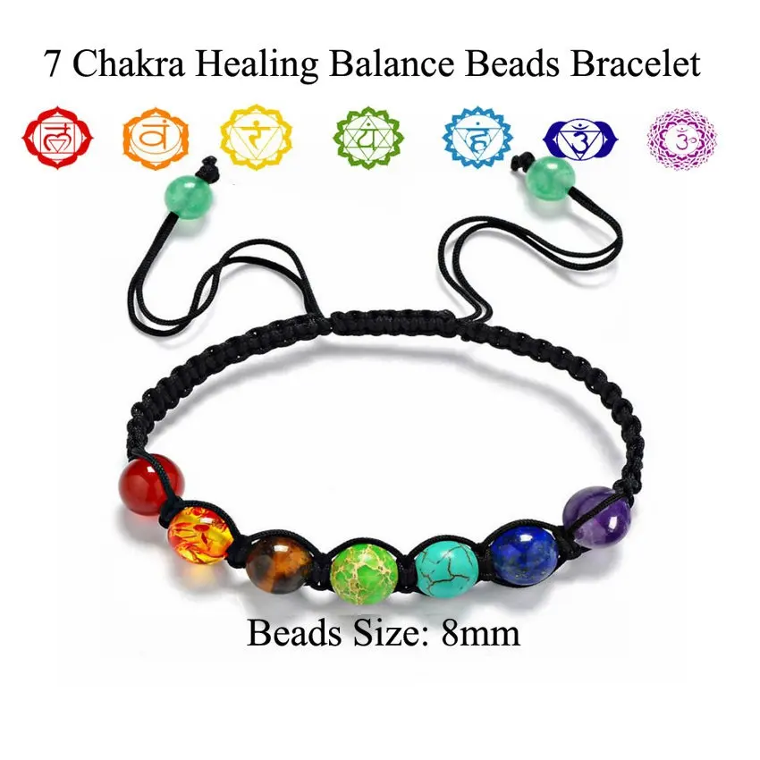 Лидер продаж Amazon чакры каменный браслет Радужный красочный для йоги