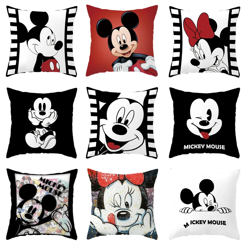 Housse De Coussin Taie D Oreiller Noir Creme Blanc Dessin Anime Mickey Minnie Mouse Pour Garcons Et Filles 40x40 Ou 45x45cm Pour Lit Et Canape Aliexpress