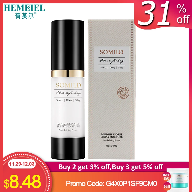 

SOMILD 30ML Face Primer Makeup Base Oil-Control Pore Minimizing Matte Makeup Facial Foundation Primer Korean Cosmetics