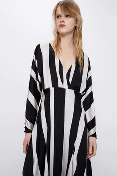 

2020 new Spring Summer European Satin Textured female Striped Dress zaraing vadiming sheining women dress XDN9432