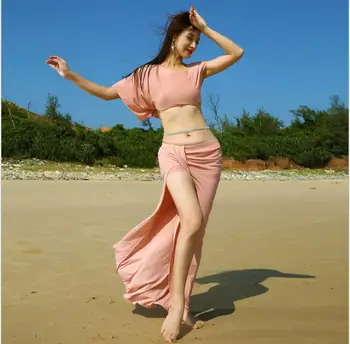 

2pcs Women Sexy Fashion Bellydance Oriental Costumes Set Top Skirts Split Practice Clothes Top Skirt Professional Belly Dance