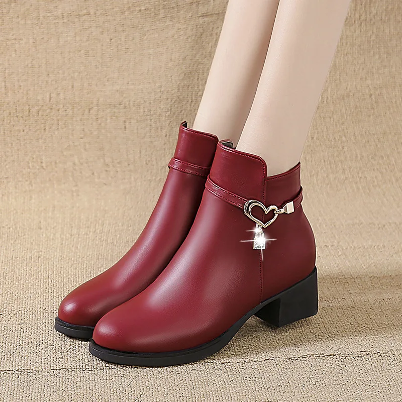 

Short Boots Women's 2019 Autumn & Winter New Style British-Style Chunky-Heel Versatile plus Velvet Mom Shoes Kitten Heels Women'
