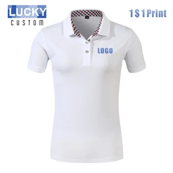 Polo da donna di alta qualità Polo in cotone manica corta ricamata su misura tinta unita colletto scozzese Polo traspirante