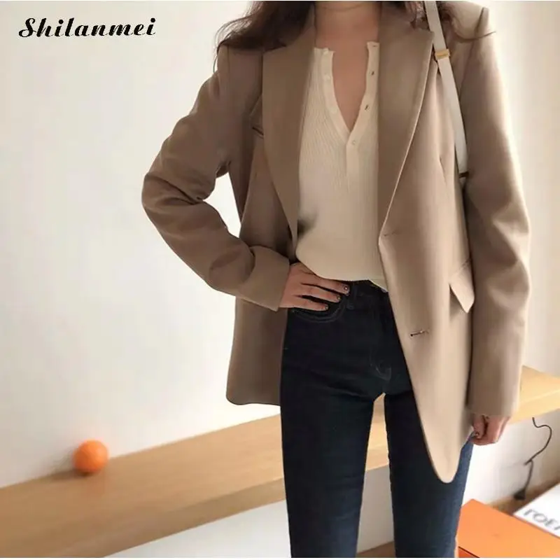 

Korean Style Ladies Blazer Coat Women Autumn Khaki Suit Jacket Fashion Women Jacket Blazer Elegant Office Ladies Blazer Jacket