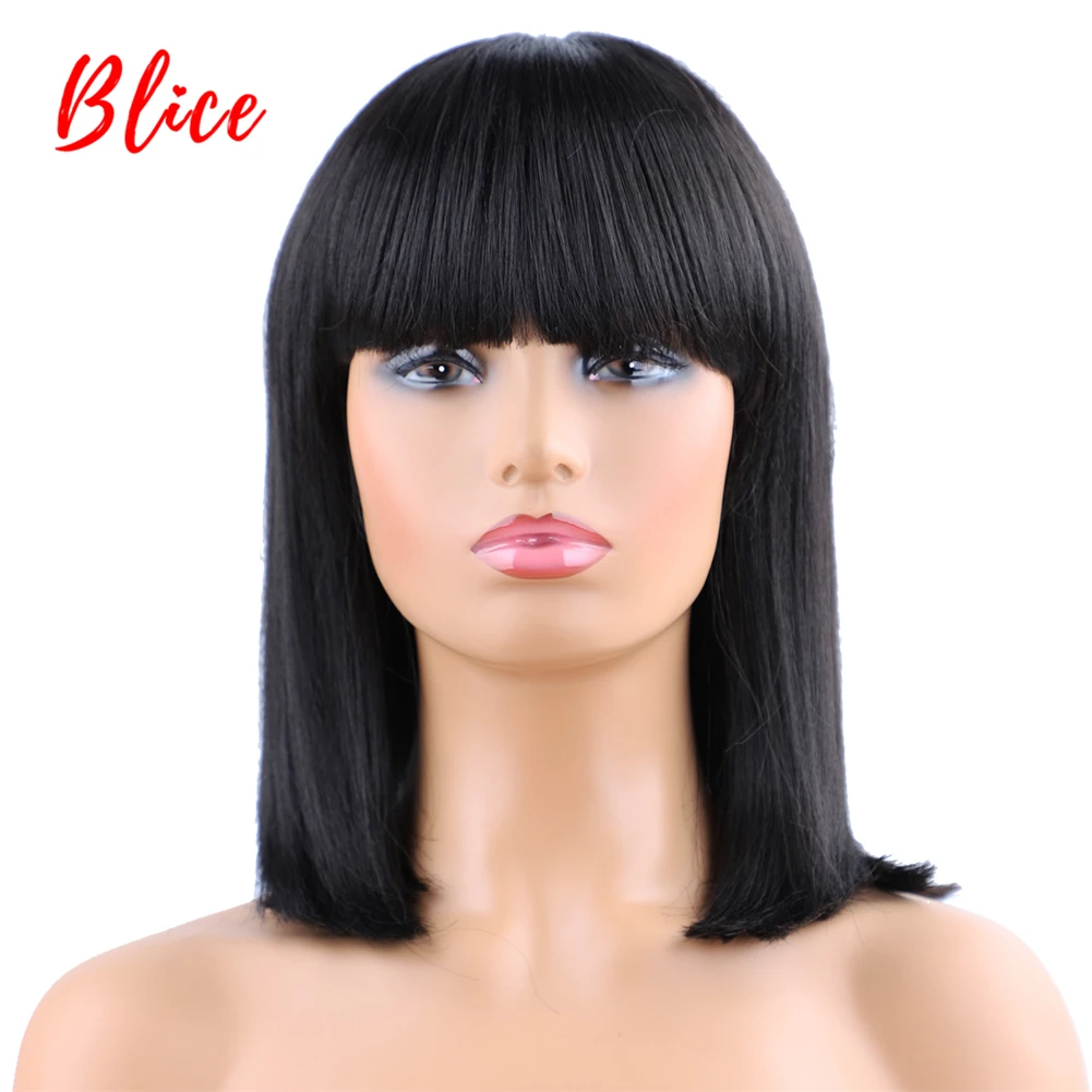 

Blice Short Straight Synthetic Wig With Bangs For Women Natural Black 1B# Bob Wig Heat Resistant Cosplay Party Wigs Kanekalon