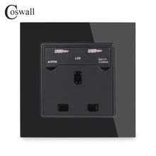 Coswall кристальная стеклянная панель 13A розетка стандарта Великобритании с двойным USB зарядным портом светодиодный индикатор с пыленепроницаемой крышкой