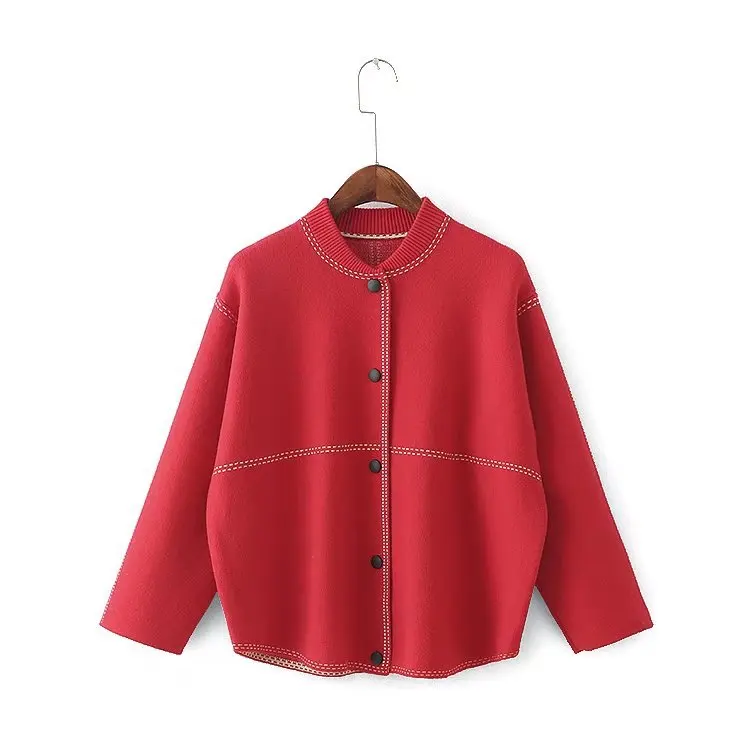 

G1cb-8497 Western Style Contrast Color Knitted Coat Sweater