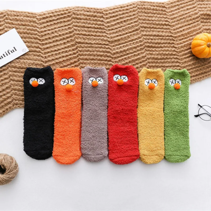 

SP&CITY Cartoon Solid Women Cute Wool Socks Coral Fleece Funny Candy Color Harajuku Heap Socks Breathable Casual Sox Keep Warm