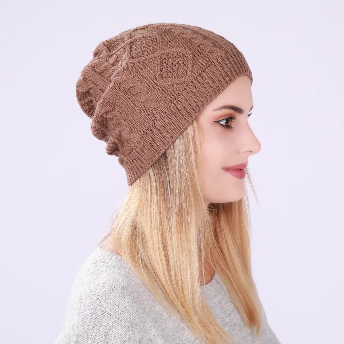 New Cool Women Warm Soft Beanies Hat Cap Lady Apring Autumn Winter Solid Geometric Knitted Casual Bone Cap Hat For Women 2