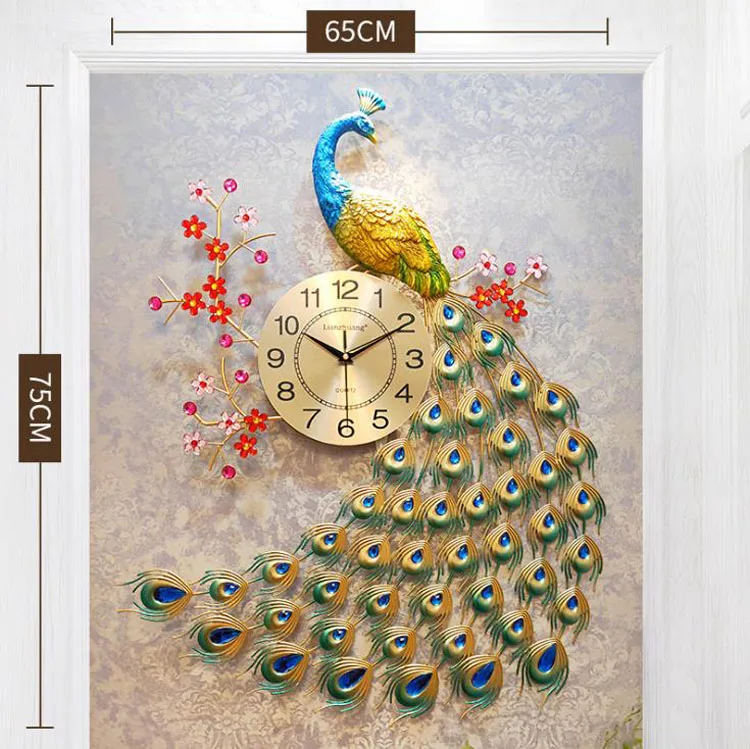 Роскошные хрустальные настенные часы Павлин Современный дизайн 3D часы настенные klok для гостиной домашний декор настенные часы - Цвет: C