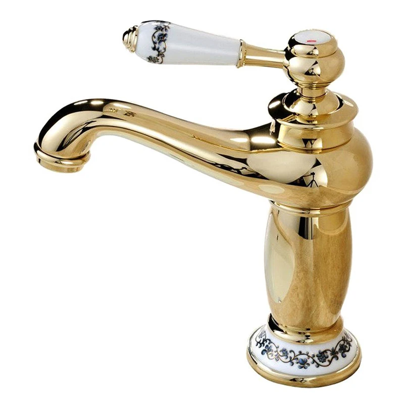 

Hot Sale All copper ceramics Single Handle Single hole kitchen Washing basin chrome Faucet(Gold)