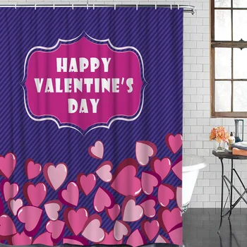 

Valentine'S Day Theme Heart Shower Curtain Waterproof Polyester With 12 Hooks