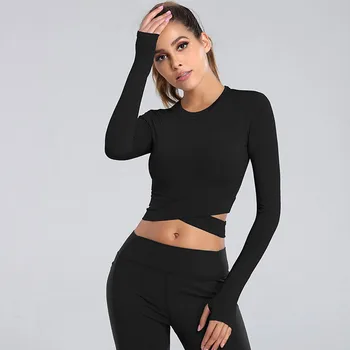 

Sexy Women's Long Sleeve Yoga Department Short Gym Running Top Outdoor Open Navel Quick-drying Gym Crop Top Sportswear топы
